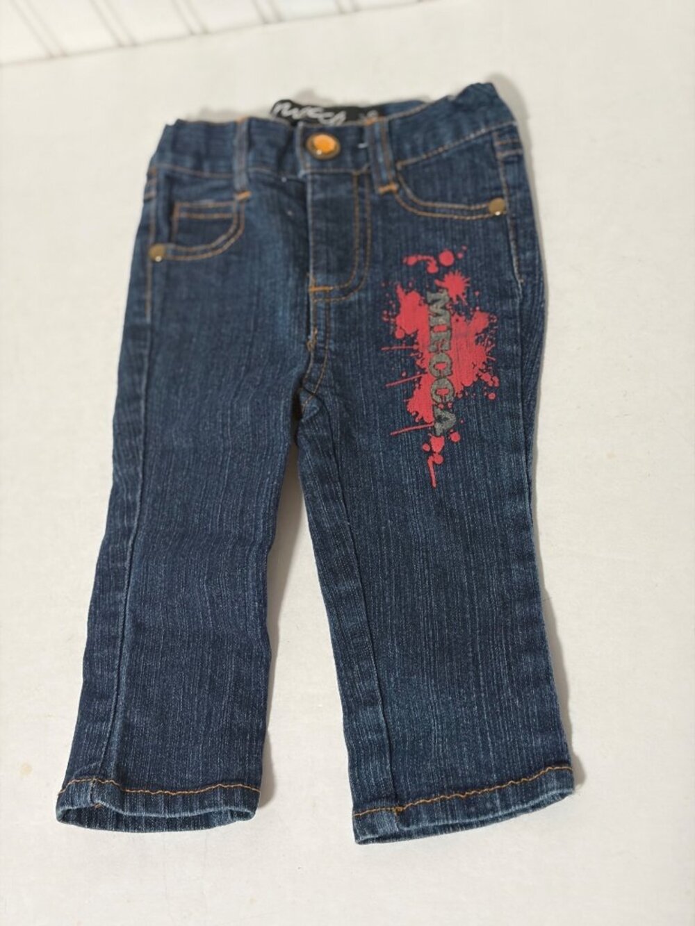 Vintage Mecca Jeans Girls Infant Baby Size 0 3 months Jeans Skinny Spellout